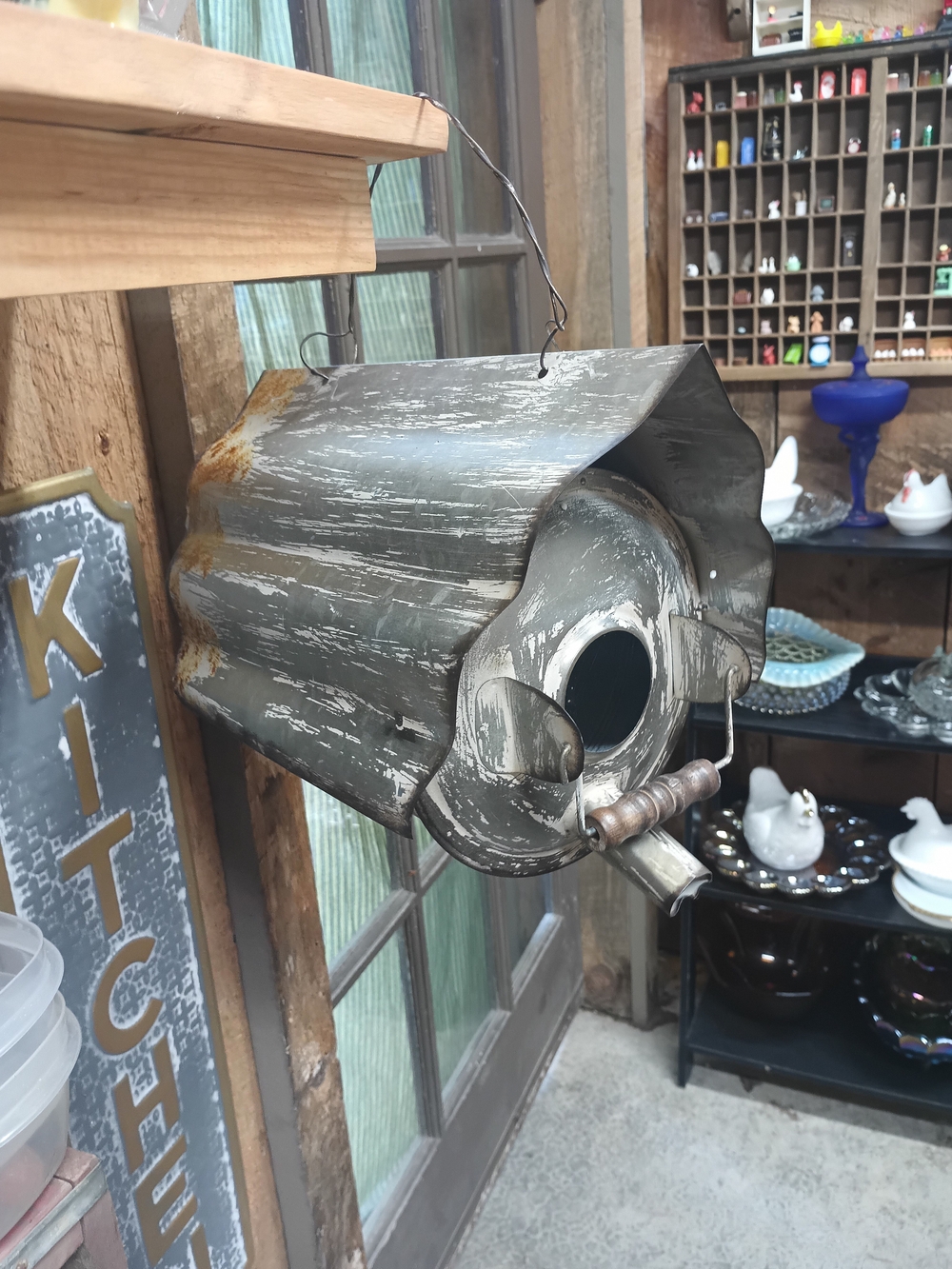 Rustic Metal Distressed Oil Can Birdhouse - Galvanized